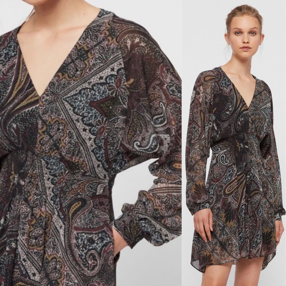 ALLSAINTS | Nichola Paisley Print Smocked Dress | Size Small